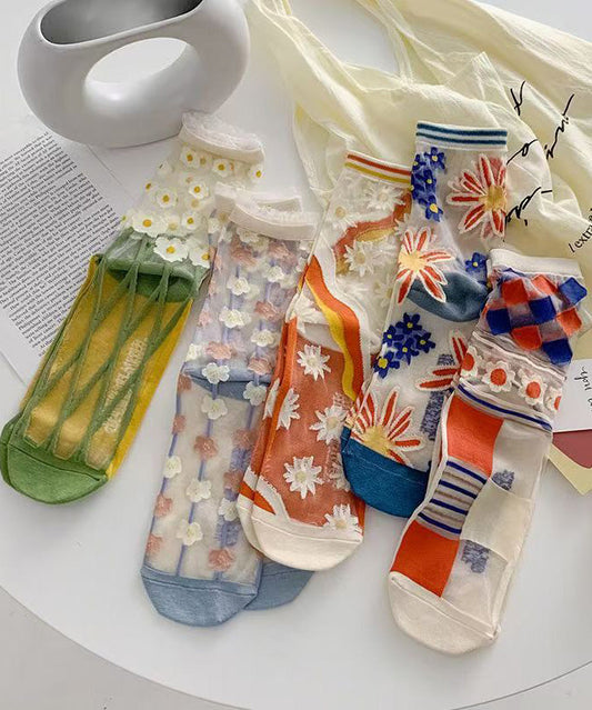 Spring Summer Transparent Thin Cute Japanese Cotton Bottom Crew Socks