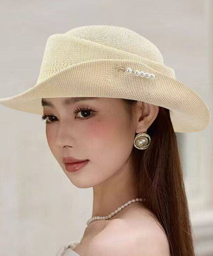Spring Summer Women's Beige Knitting Versatile Cloche Hat