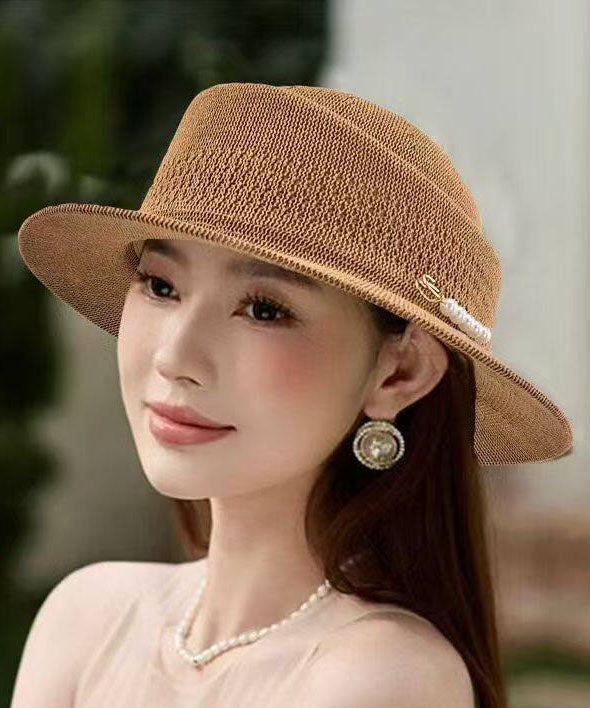 Spring Summer Women's Beige Knitting Versatile Cloche Hat