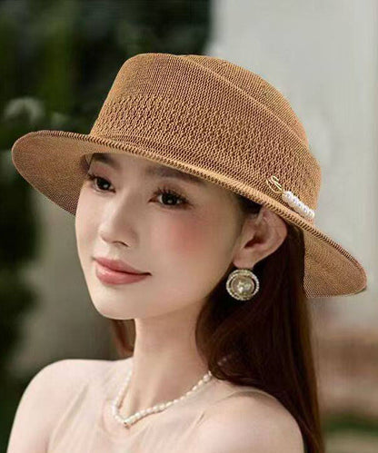 Spring Summer Women's Beige Knitting Versatile Cloche Hat