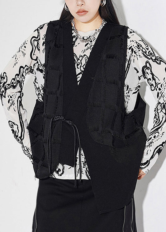 Street Style Tassel Buckle Asymmetrical Design Sleeveless Vest Summer