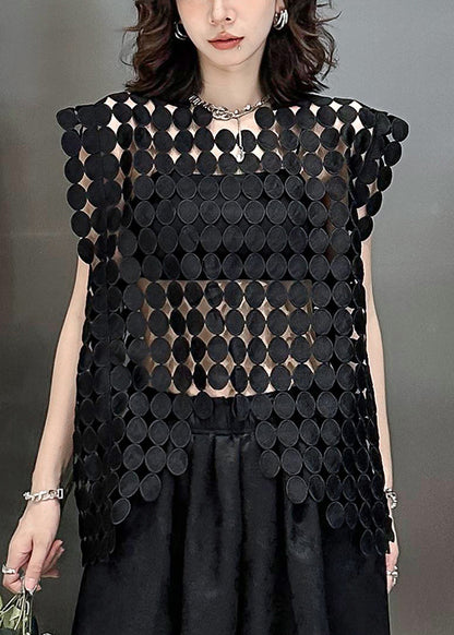 Streetwear Black Hollow Out Asymmetrical Vest Summer