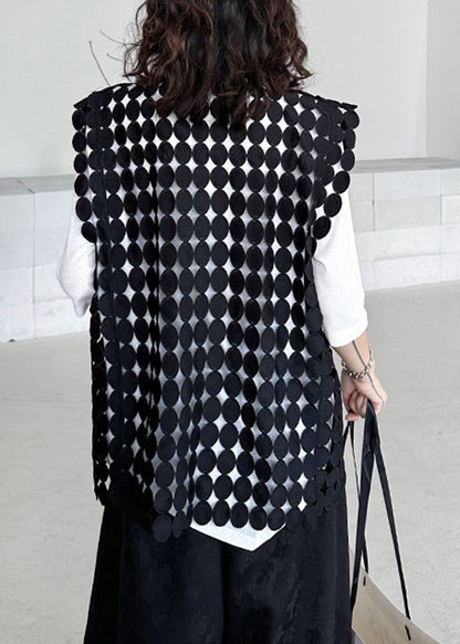 Streetwear Black Hollow Out Asymmetrical Vest Summer