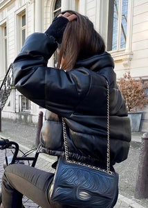 Streetwear Black Zip Up Fine Cotton Filled Short Witner Coats