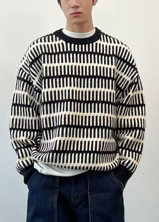 Striped Green O Neck Cozy Knit Men Sweaters Spring