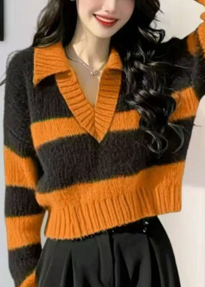 Striped Green Peter Pan Collar Cozy Knit Short Sweater Spring