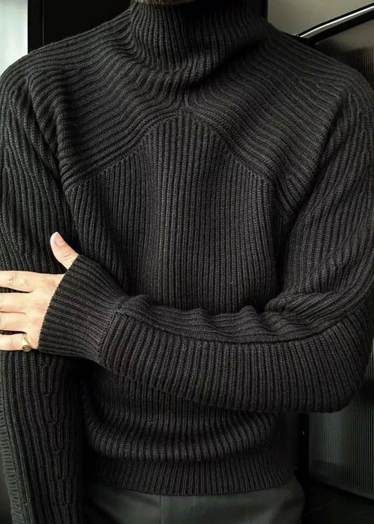 Striped Light Grey Turtleneck Solid Knit Men Sweaters Winter