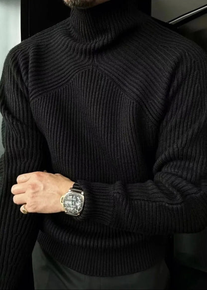 Striped Light Grey Turtleneck Solid Knit Men Sweaters Winter