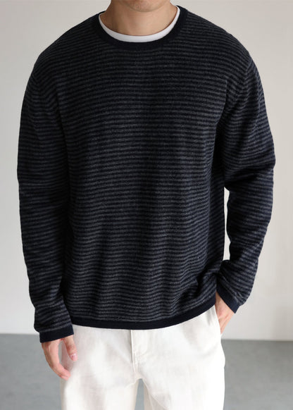 Striped O Neck Cozy Thin Knit Mens Sweater Fall