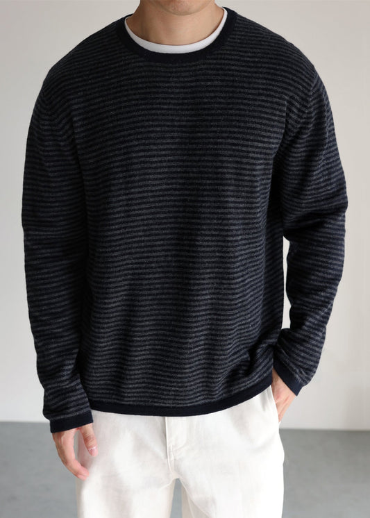 Striped O Neck Cozy Thin Knit Mens Sweater Fall