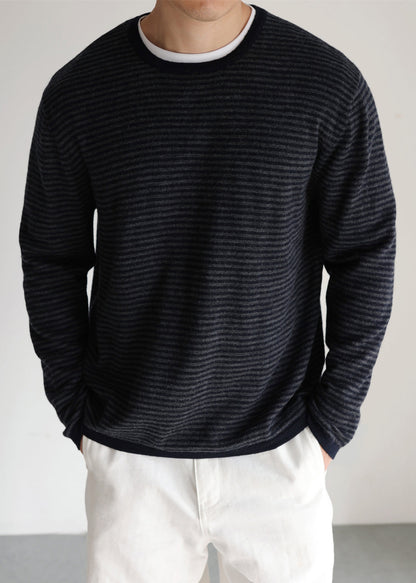 Striped O Neck Cozy Thin Knit Mens Sweater Fall
