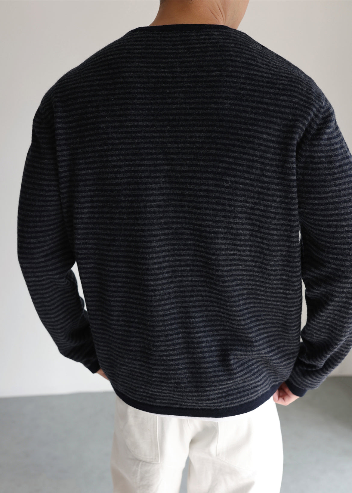 Striped O Neck Cozy Thin Knit Mens Sweater Fall