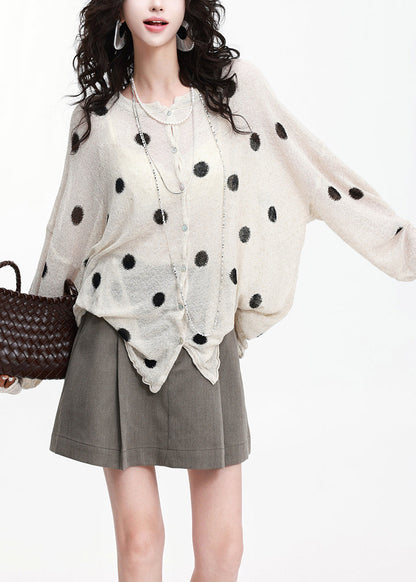 Style Beige Dot Oversized Knit UPF 50+Cardigan Spring