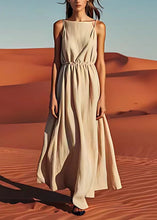 Load image into Gallery viewer, Style Beige Drawstring Linen Spaghetti Strap Dress Summer