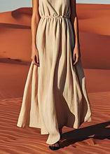 Load image into Gallery viewer, Style Beige Drawstring Linen Spaghetti Strap Dress Summer