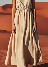 Load image into Gallery viewer, Style Beige Drawstring Linen Spaghetti Strap Dress Summer