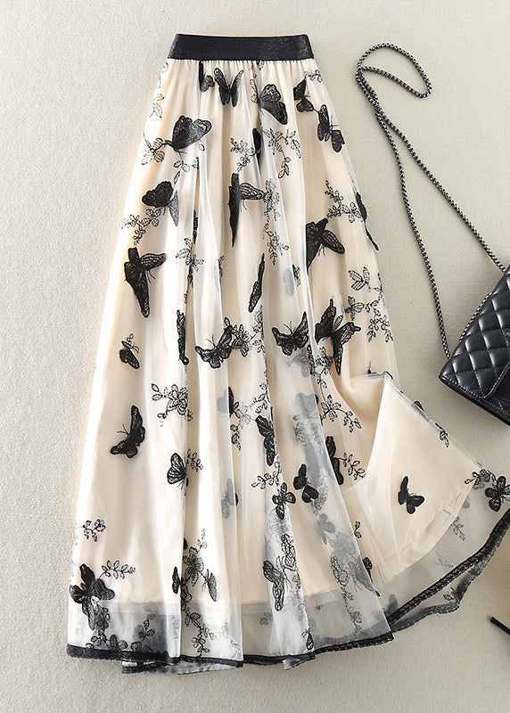 Style Beige Embroidered Butterfly Tulle Skirts Spring
