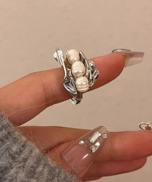 Style Black Alloy Zircon Pearl Tiger's Eye Open Rings