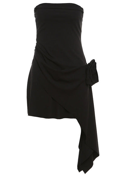 Style Black Asymmetrical Floral Cotton Evening Dress Summer
