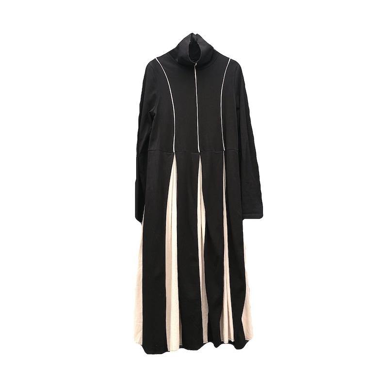 Style Black Clothes For Women High Neck Patchwork A Line Dresses - SooLinen