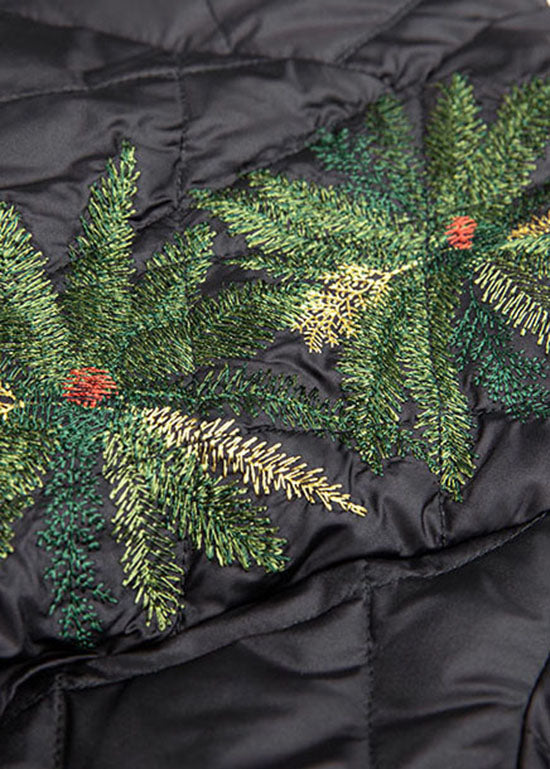 Style Black Embroidered Button Duck Down Puffer Jacket Winter