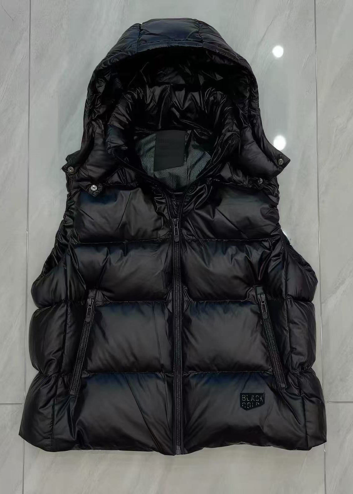 Style Black Hooded Thick Fine Cotton Filled Womens Vest Winter