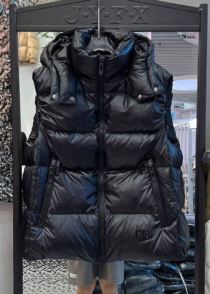Style Black Hooded Thick Fine Cotton Filled Womens Vest Winter