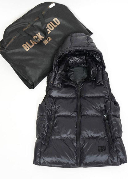 Style Black Hooded Thick Fine Cotton Filled Womens Vest Winter