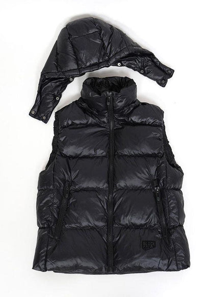 Style Black Hooded Thick Fine Cotton Filled Womens Vest Winter