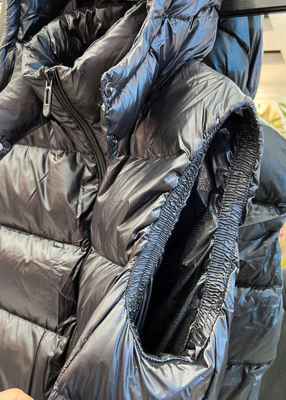 Style Black Hooded Thick Fine Cotton Filled Womens Vest Winter