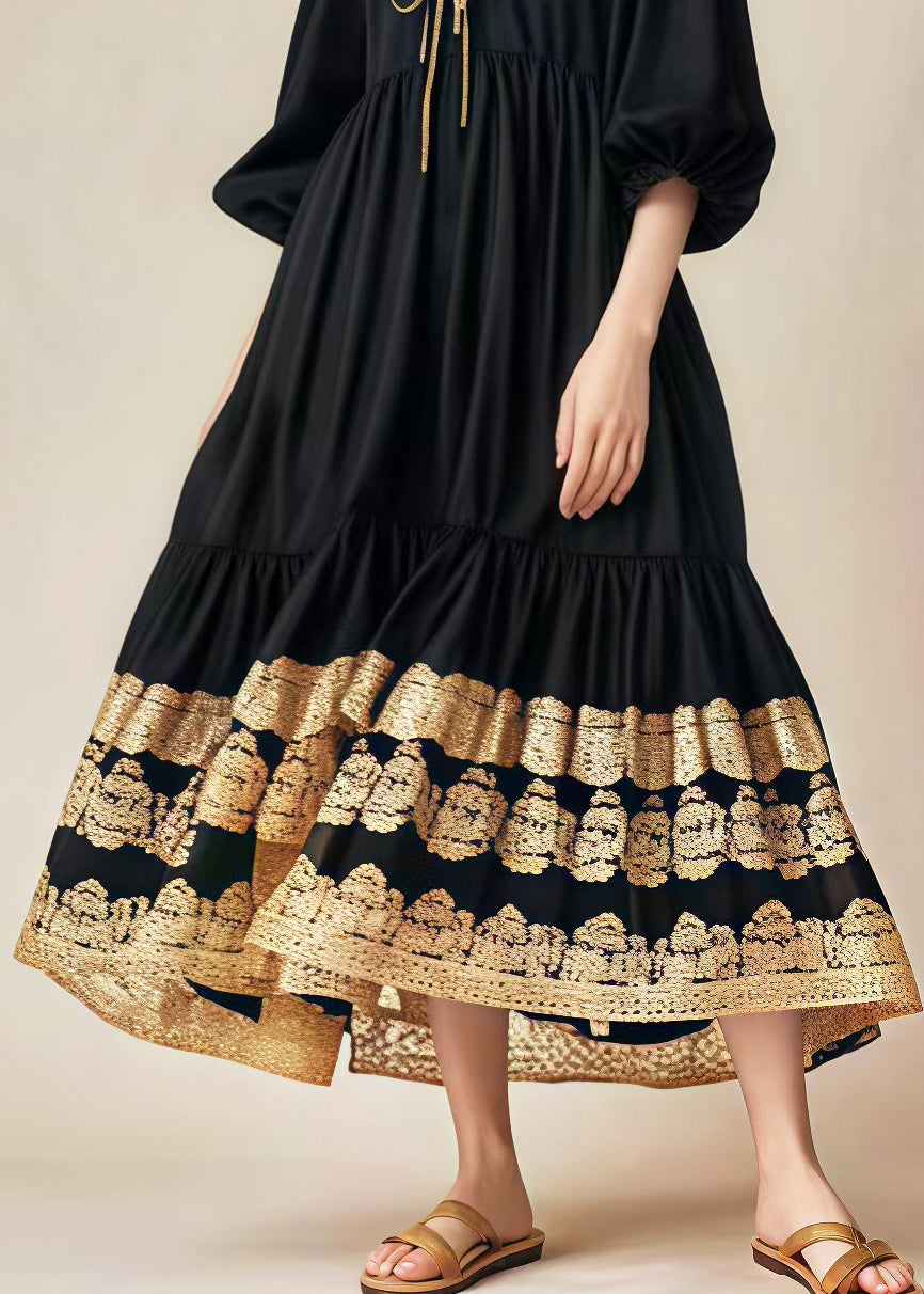 Style Black Oversized Patchwork Lace Cotton Holiday Dress Spring