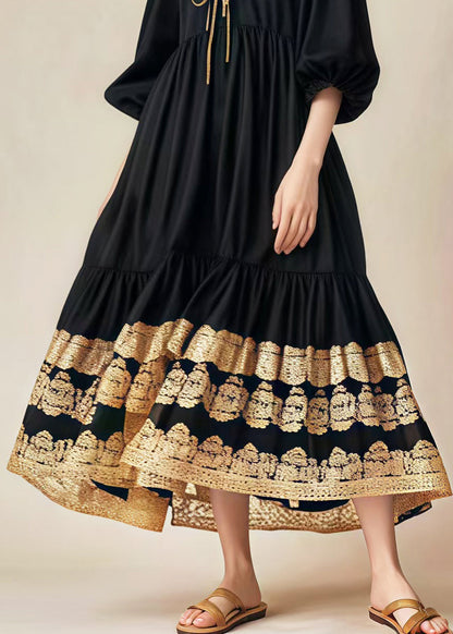 Style Black Oversized Patchwork Lace Cotton Holiday Dress Spring