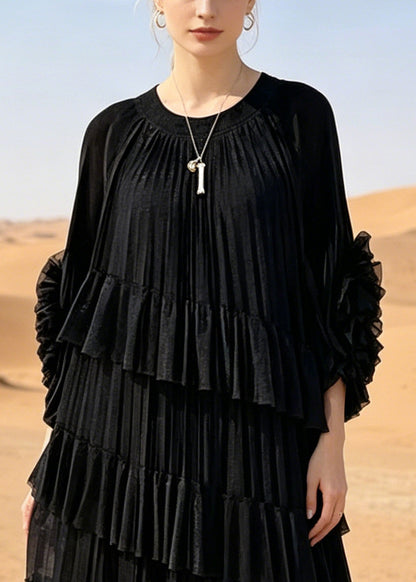Style Black Oversized Ruffles Chiffon Holiday Dresses Summer