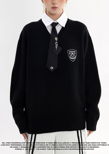 Style Black Peter Pan Collar Patchwork Knit Fake Two Piece Shirts Winter