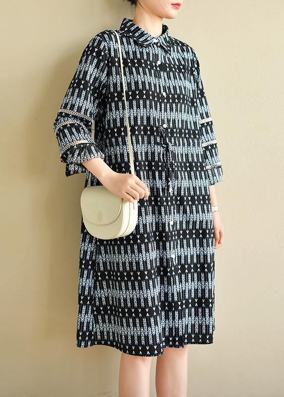 Style Black Print Chiffon Button Summer Dresses - SooLinen