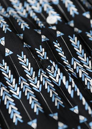 Style Black Print Chiffon Button Summer Dresses - SooLinen