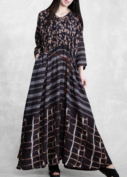 Style Black Print Long Maxi Dress - SooLinen