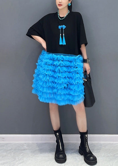 Style Black Ruffled Patchwork Tulle Tea Dresses Summer