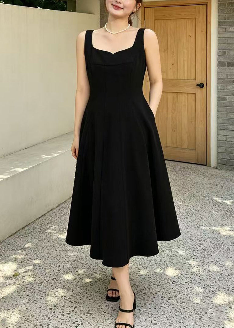 Style Black Square Collar Exra Large Hem Cotton Sundress Summer