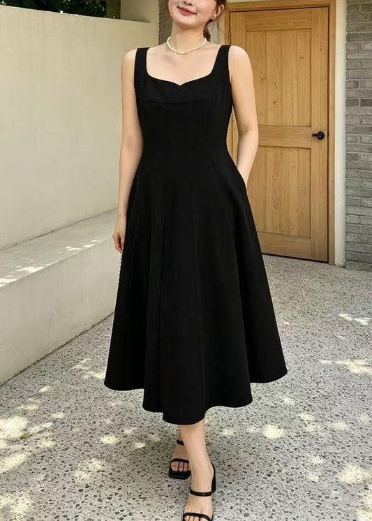 Style Black Square Collar Exra Large Hem Cotton Sundress Summer