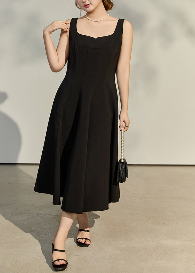 Style Black Square Collar Exra Large Hem Cotton Sundress Summer
