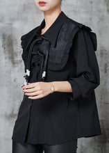 Load image into Gallery viewer, Style Black Tasseled Chinese Button Cotton Shirt Spring