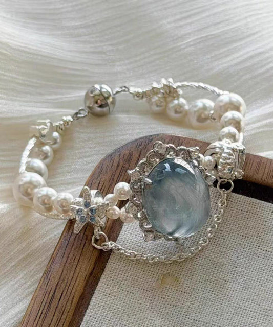 Style Blue Alloy Gem Stone Pearl Charm Bracelet