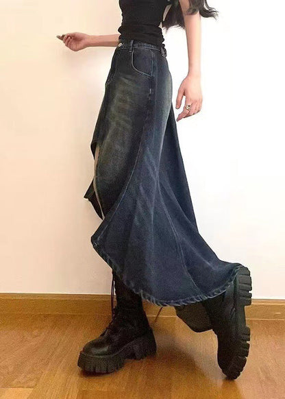 Style Blue Asymmetrical Design Denim Skirt Spring