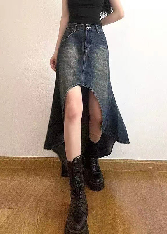 Style Blue Asymmetrical Design Denim Skirt Spring