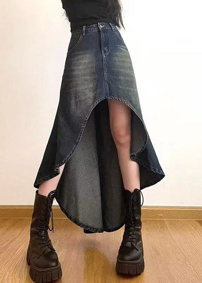 Style Blue Asymmetrical Design Denim Skirt Spring