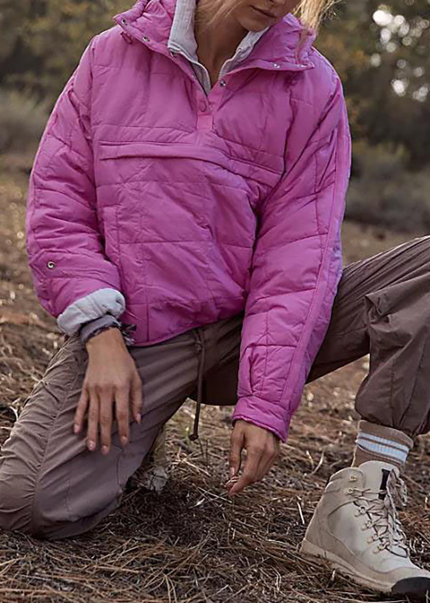 Style Blue Hooded Pullover Quilted Side Open Cotton Filled Puffer Jacket Winter