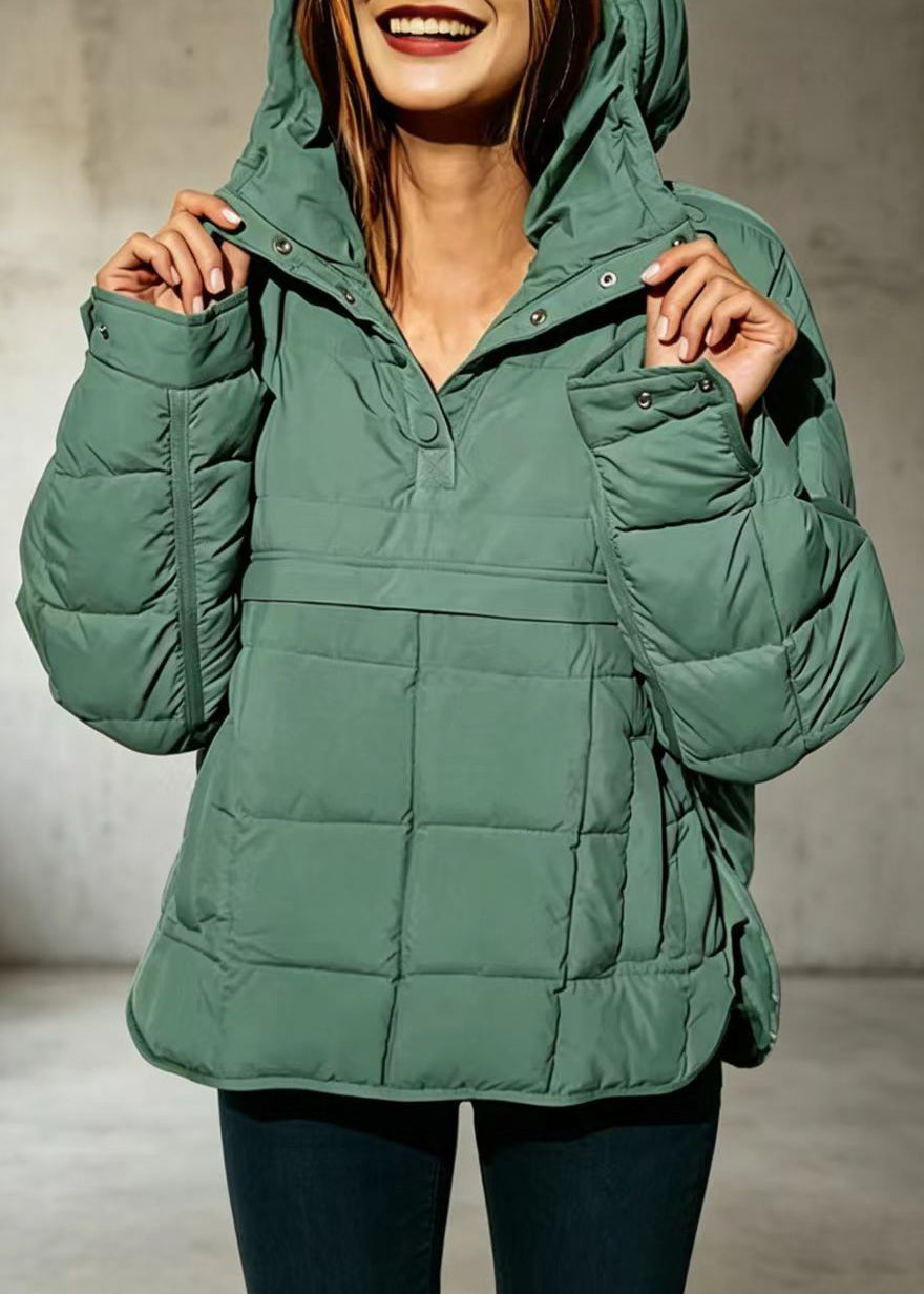 Style Blue Hooded Pullover Quilted Side Open Cotton Filled Puffer Jacket Winter
