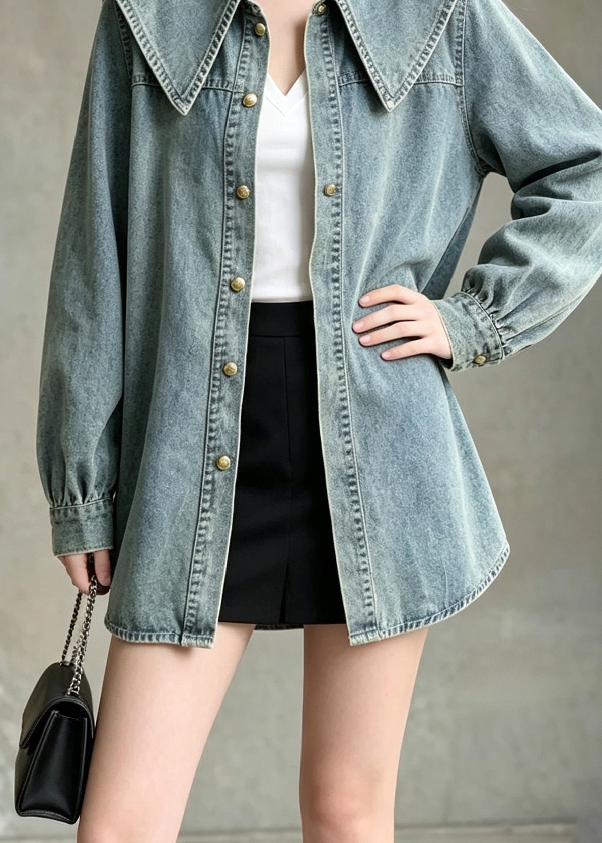 Style Blue Peter Pan Collar Patchwork Denim Shirts Coats Fall