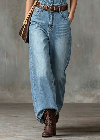 Style Blue Pockets Denim Overalls Jumpsuit Fall